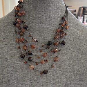 Chic Multi-Strand Brown Beaded Necklace